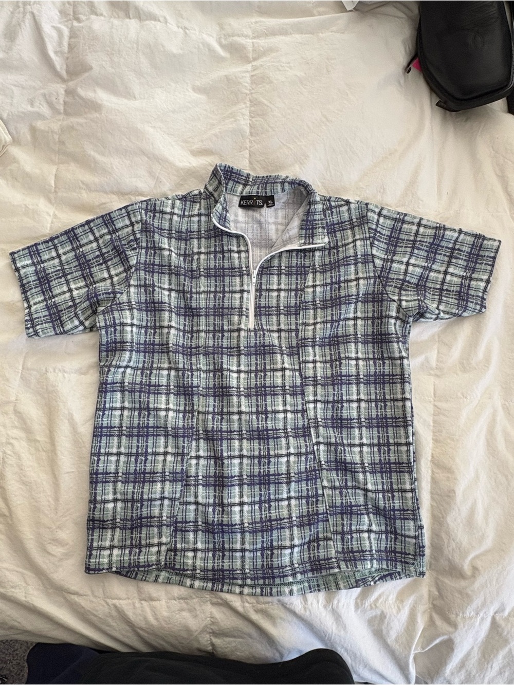 Kerrits Blue Plaid Short-Sleeve Half-Zip Polo